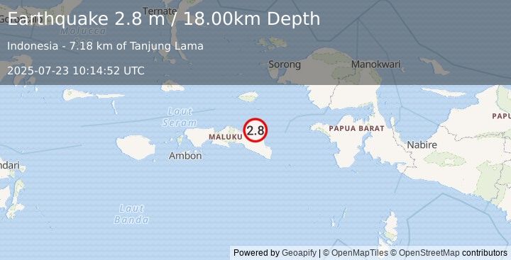 Earthquake CERAM SEA, INDONESIA (2.8 m) (2025-07-23 10:14:52 UTC)