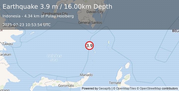 Earthquake KEPULAUAN SANGIHE, INDONESIA (3.9 m) (2025-07-23 10:53:54 UTC)