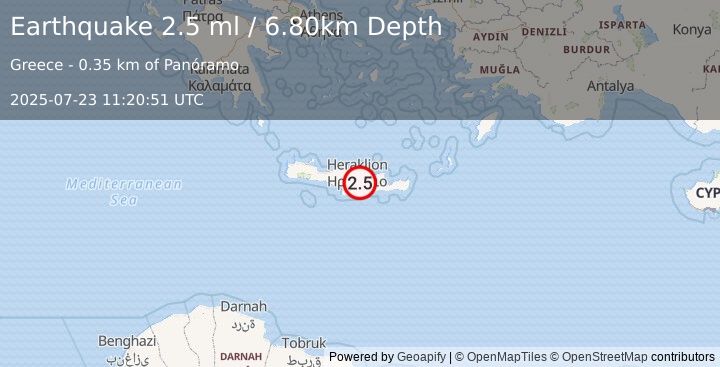 Earthquake CRETE, GREECE (2.5 ml) (2025-07-23 11:20:51 UTC)