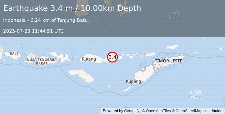Earthquake FLORES REGION, INDONESIA (3.4 m) (2025-07-23 11:44:51 UTC)