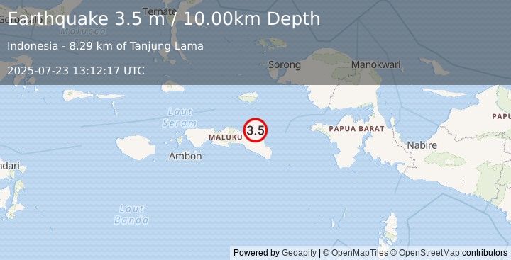 Earthquake CERAM SEA, INDONESIA (3.5 m) (2025-07-23 13:12:17 UTC)