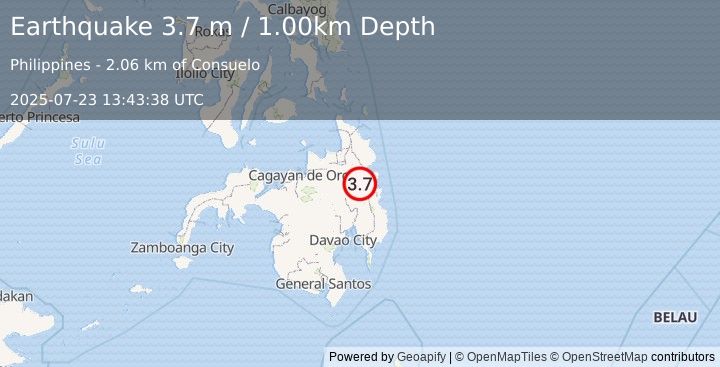 Earthquake MINDANAO, PHILIPPINES (3.7 m) (2025-07-23 13:43:38 UTC)