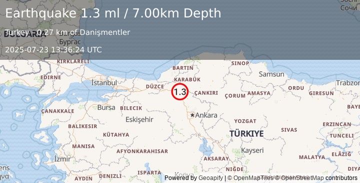 Earthquake CENTRAL TURKEY (1.3 ml) (2025-07-23 13:36:24 UTC)