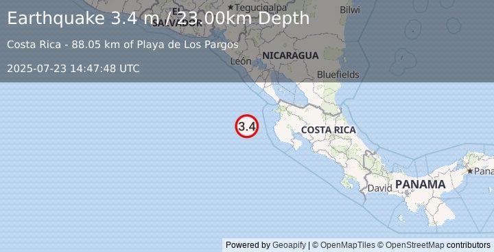 Earthquake OFF COAST OF COSTA RICA (3.4 m) (2025-07-23 14:47:48 UTC)