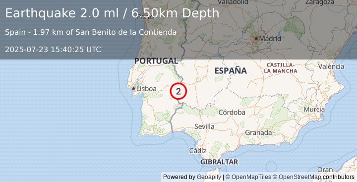 Earthquake PORTUGAL (2.0 ml) (2025-07-23 15:40:25 UTC)