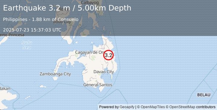Earthquake MINDANAO, PHILIPPINES (3.2 m) (2025-07-23 15:37:03 UTC)