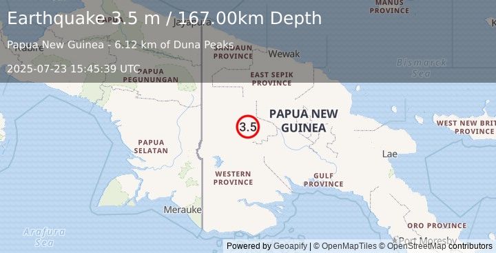Earthquake NEW GUINEA, PAPUA NEW GUINEA (3.5 m) (2025-07-23 15:45:39 UTC)