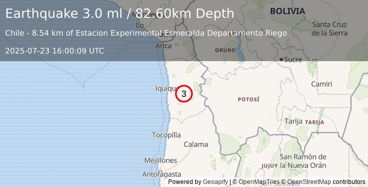 Earthquake TARAPACA, CHILE (3.0 ml) (2025-07-23 16:00:09 UTC)