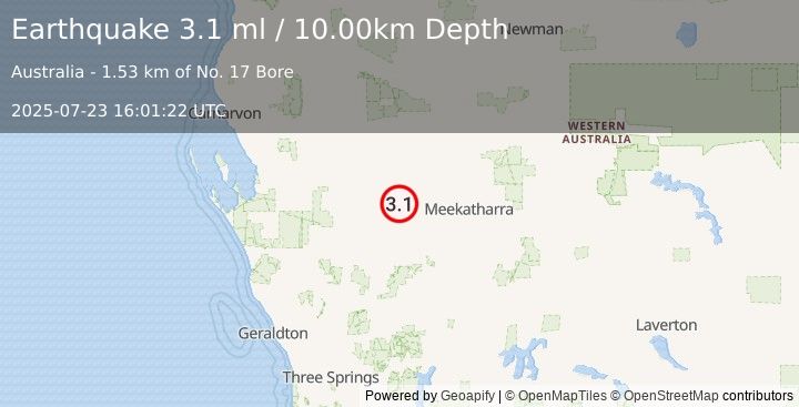 Earthquake WESTERN AUSTRALIA (3.1 ml) (2025-07-23 16:01:22 UTC)