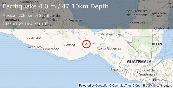 Earthquake OAXACA, MEXICO (4.0 m) (2025-07-23 16:41:31 UTC)