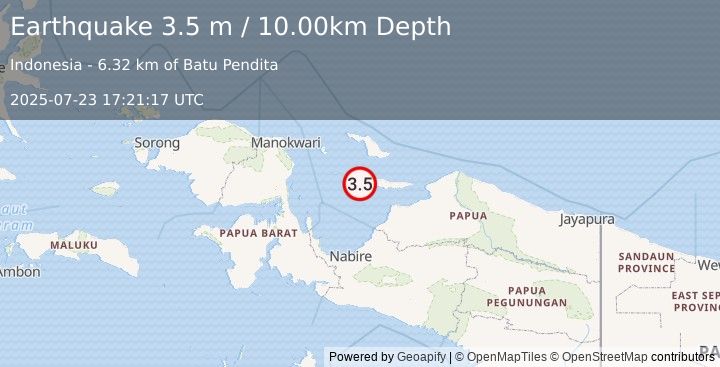 Earthquake BIAK REGION, INDONESIA (3.5 m) (2025-07-23 17:21:17 UTC)