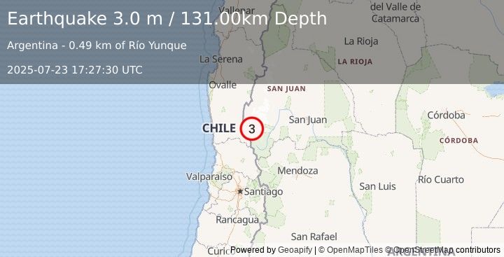 Earthquake COQUIMBO, CHILE (3.0 ml) (2025-07-23 17:27:07 UTC)