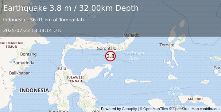 Earthquake SULAWESI, INDONESIA (3.8 m) (2025-07-23 18:14:14 UTC)