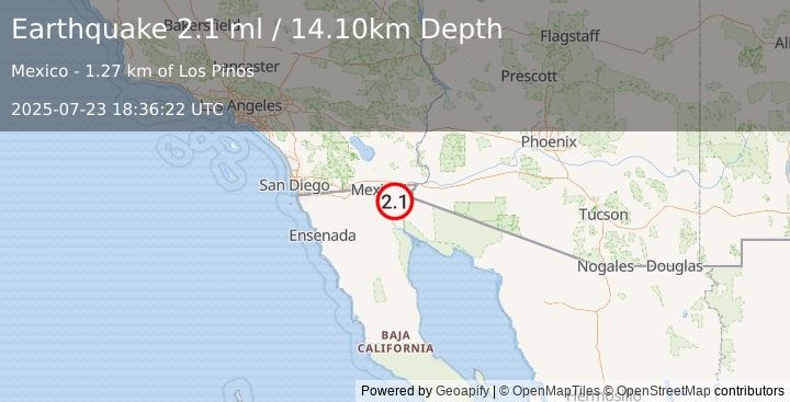 Earthquake BAJA CALIFORNIA, MEXICO (2.1 ml) (2025-07-23 18:36:22 UTC)