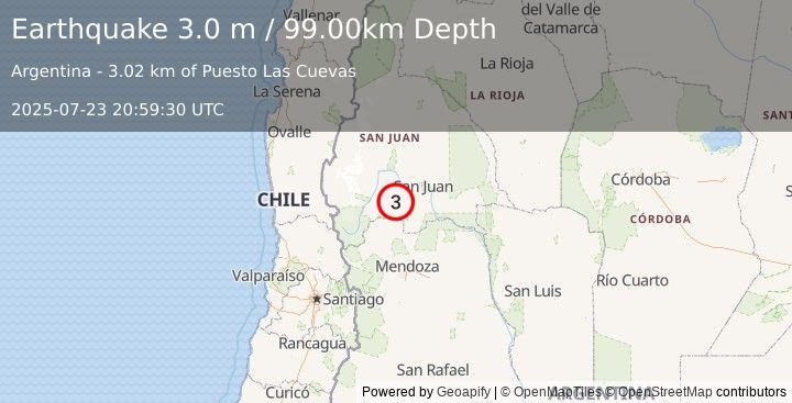 Earthquake SAN JUAN, ARGENTINA (3.0 m) (2025-07-23 20:59:30 UTC)