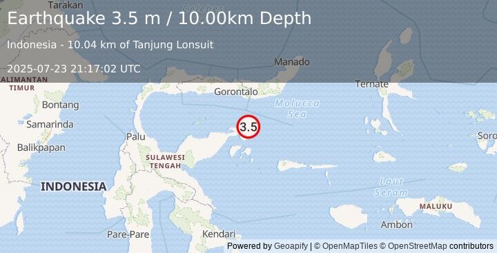 Earthquake SULAWESI, INDONESIA (3.5 m) (2025-07-23 21:17:02 UTC)