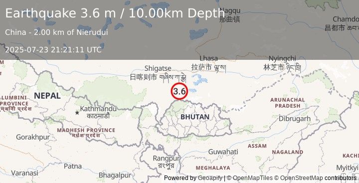 Earthquake WESTERN XIZANG (3.6 m) (2025-07-23 21:21:11 UTC)