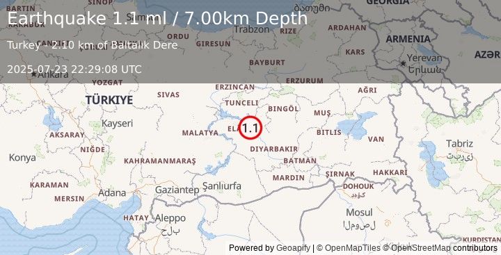 Earthquake EASTERN TURKEY (1.1 ml) (2025-07-23 22:29:08 UTC)