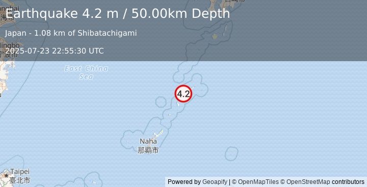 Earthquake RYUKYU ISLANDS, JAPAN (4.2 m) (2025-07-23 22:55:30 UTC)