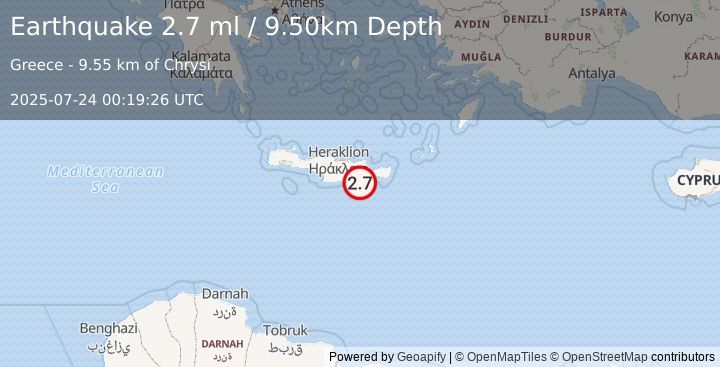 Earthquake CRETE, GREECE (2.7 ml) (2025-07-24 00:19:26 UTC)