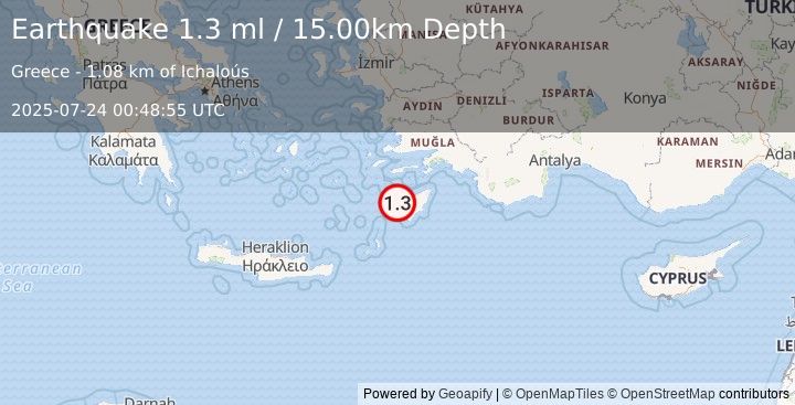 Earthquake DODECANESE IS.-TURKEY BORDER REG (1.3 ml) (2025-07-24 00:48:55 UTC)