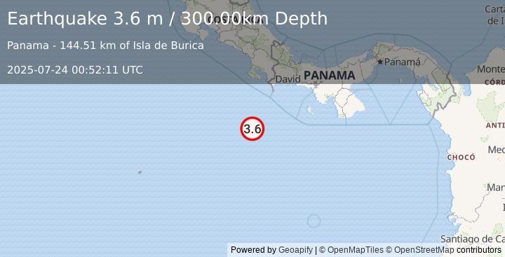 Earthquake OFF COAST OF CENTRAL AMERICA (3.6 m) (2025-07-24 00:52:11 UTC)