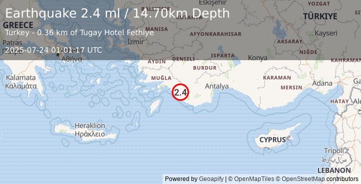 Earthquake WESTERN TURKEY (2.3 ml) (2025-07-24 01:01:16 UTC)