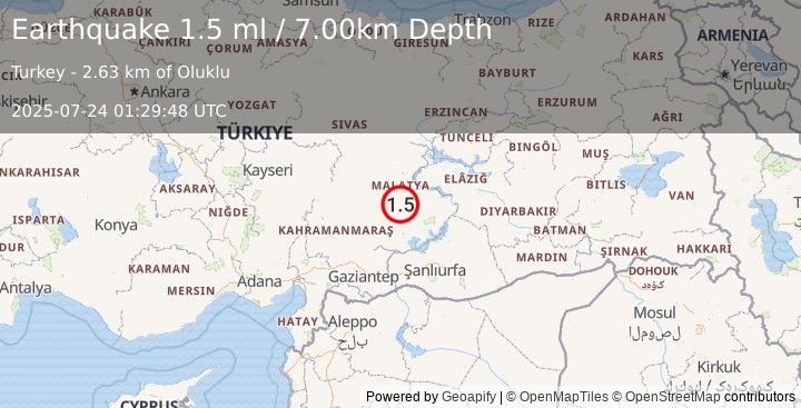 Earthquake EASTERN TURKEY (1.5 ml) (2025-07-24 01:29:48 UTC)