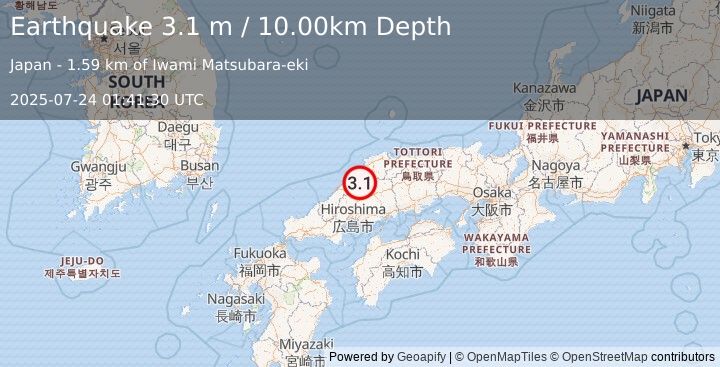 Earthquake WESTERN HONSHU, JAPAN (3.1 m) (2025-07-24 01:41:30 UTC)