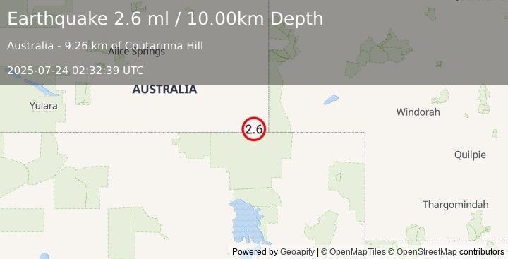 Earthquake NORTHERN TERRITORY, AUSTRALIA (2.6 ml) (2025-07-24 02:32:39 UTC)