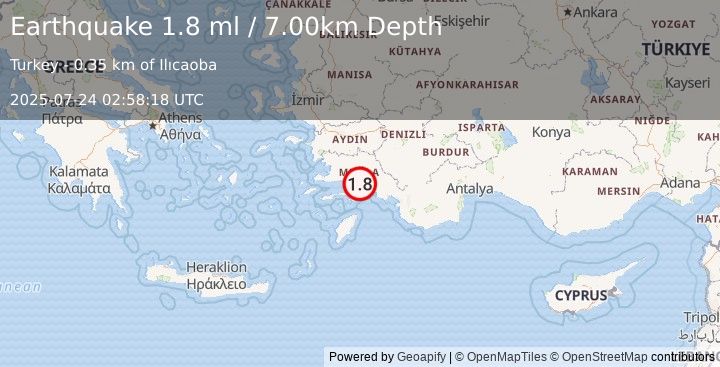 Earthquake DODECANESE IS.-TURKEY BORDER REG (1.9 ml) (2025-07-24 02:58:17 UTC)