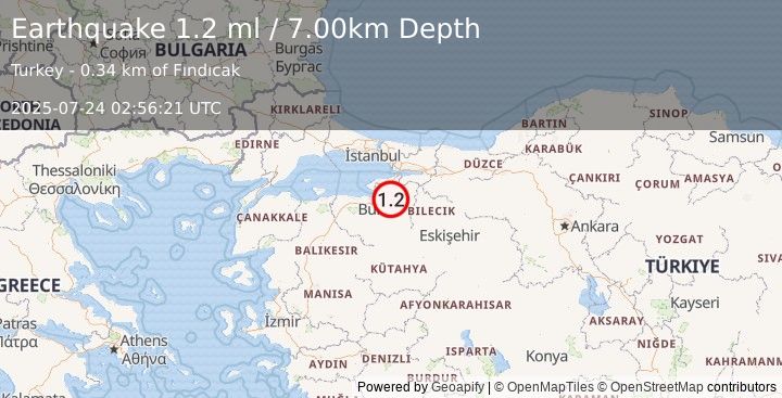Earthquake WESTERN TURKEY (1.2 ml) (2025-07-24 02:56:21 UTC)