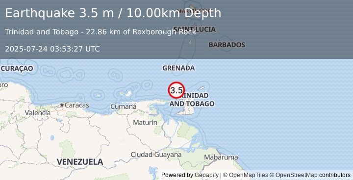 Earthquake OFFSHORE SUCRE, VENEZUELA (3.5 m) (2025-07-24 03:53:27 UTC)