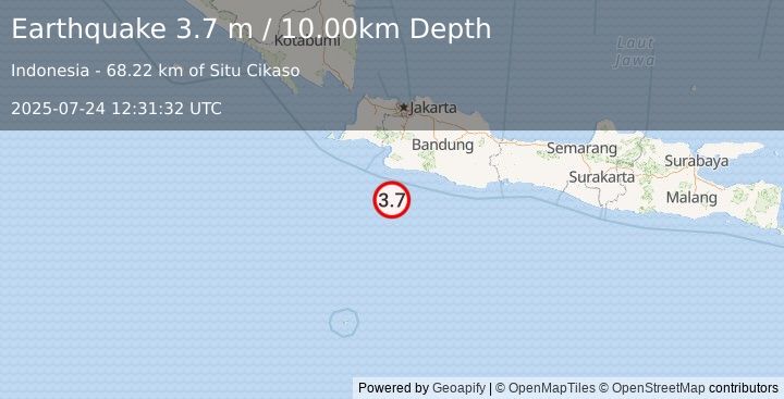 Earthquake SOUTH OF JAVA, INDONESIA (3.7 m) (2025-07-24 12:31:32 UTC)