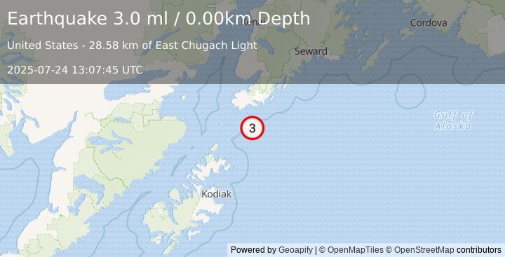 Earthquake KODIAK ISLAND REGION, ALASKA (3.0 ml) (2025-07-24 13:07:48 UTC)