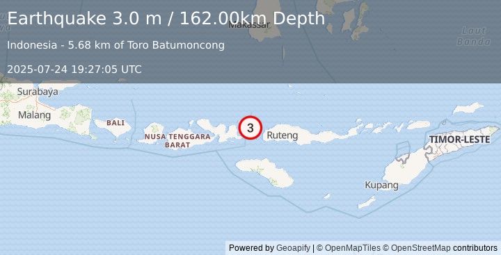 Earthquake FLORES REGION, INDONESIA (3.0 m) (2025-07-24 19:27:05 UTC)