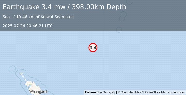 Earthquake SOUTH OF KERMADEC ISLANDS (3.4 mw) (2025-07-24 20:46:21 UTC)