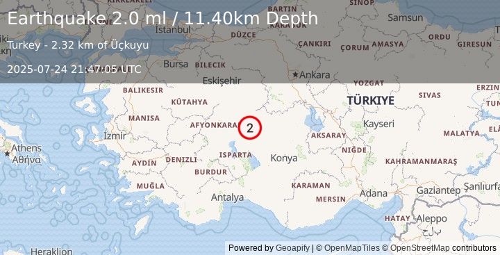 Earthquake WESTERN TURKEY (2.0 ml) (2025-07-24 21:47:05 UTC)