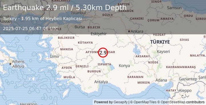 Earthquake WESTERN TURKEY (2.9 ml) (2025-07-25 06:47:06 UTC)