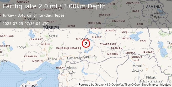 Earthquake EASTERN TURKEY (2.0 ml) (2025-07-25 07:36:04 UTC)