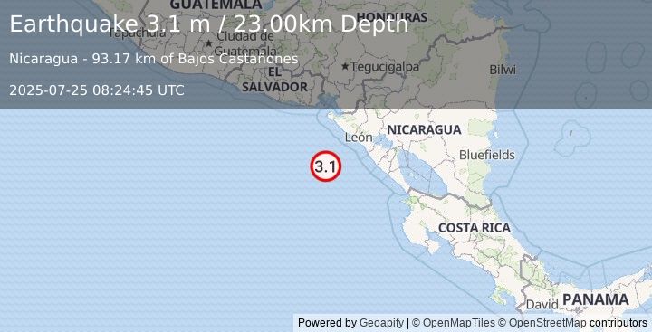 Earthquake NEAR COAST OF NICARAGUA (3.1 m) (2025-07-25 08:24:45 UTC)