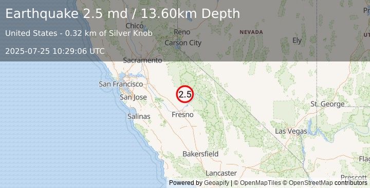 Earthquake CENTRAL CALIFORNIA (2.5 md) (2025-07-25 10:29:06 UTC)