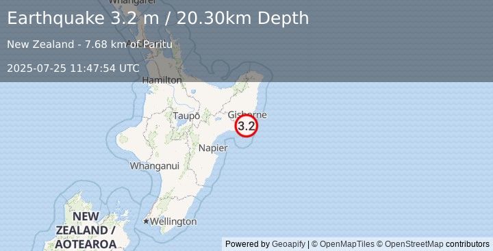 Earthquake NORTH ISLAND OF NEW ZEALAND (3.2 m) (2025-07-25 11:47:54 UTC)