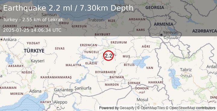 Earthquake EASTERN TURKEY (2.2 ml) (2025-07-25 14:06:34 UTC)
