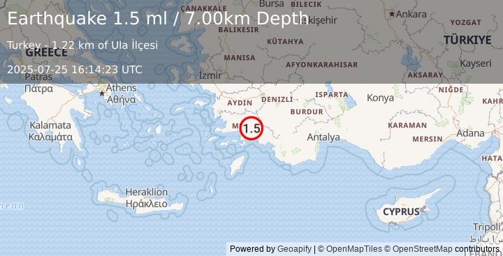 Earthquake WESTERN TURKEY (1.5 ml) (2025-07-25 16:14:23 UTC)