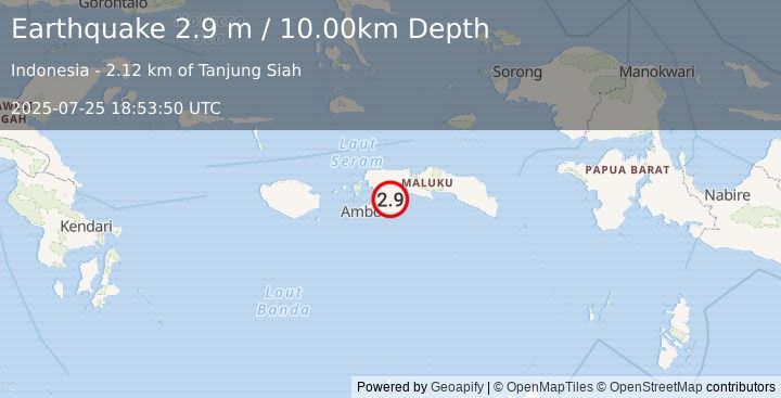 Earthquake SERAM, INDONESIA (2.9 m) (2025-07-25 18:53:50 UTC)