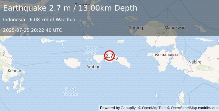 Earthquake SERAM, INDONESIA (2.7 m) (2025-07-25 20:22:40 UTC)