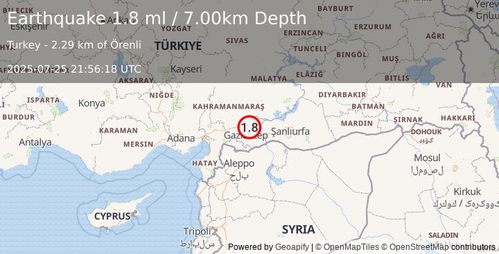 Earthquake CENTRAL TURKEY (1.8 ml) (2025-07-25 21:56:18 UTC)