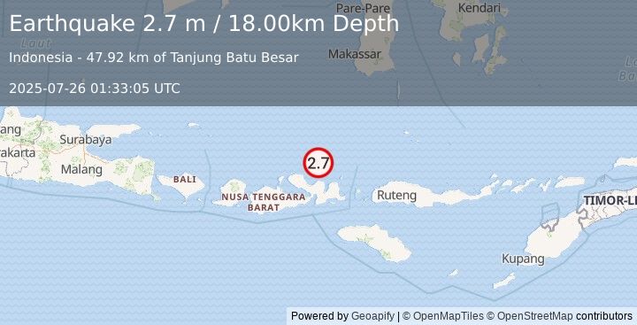 Earthquake FLORES SEA (2.7 m) (2025-07-26 01:33:05 UTC)