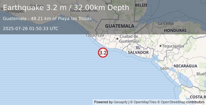Earthquake OFFSHORE GUATEMALA (3.1 m) (2025-07-26 01:50:34 UTC)